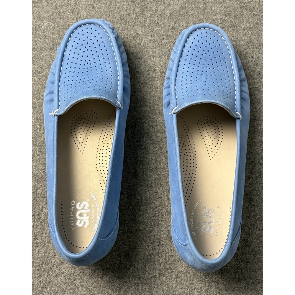 SAS Savvy Slip On Loafers Blue Leather Womens 8 WW Wide Tripad Comfort USA